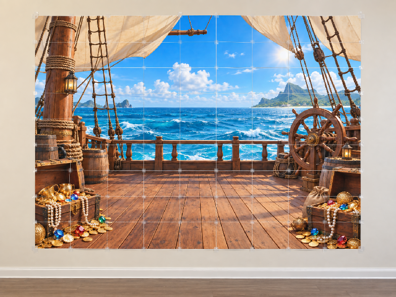 Pirate Ship Photo Backdrop, for Events & Parties, Print - Trim - Paste Together, Photo Booth Printable