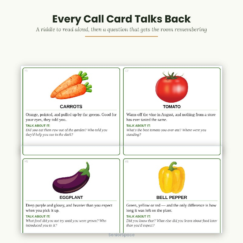 Vegetable Bingo for Seniors, 25 Printable Cards, Call Cards with Clues, Memory Care Activity, Nutrition Program, Instant Download