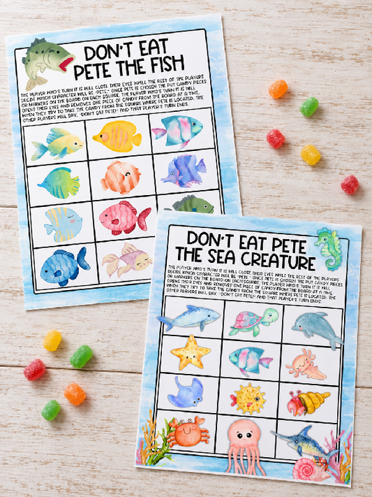Don't Eat Pete Classic Easy Candy Game, Ocean Themed Activity - Includes Bonus Pin the Fish Game on the Anemone Like Tail on Donkey - Party Game