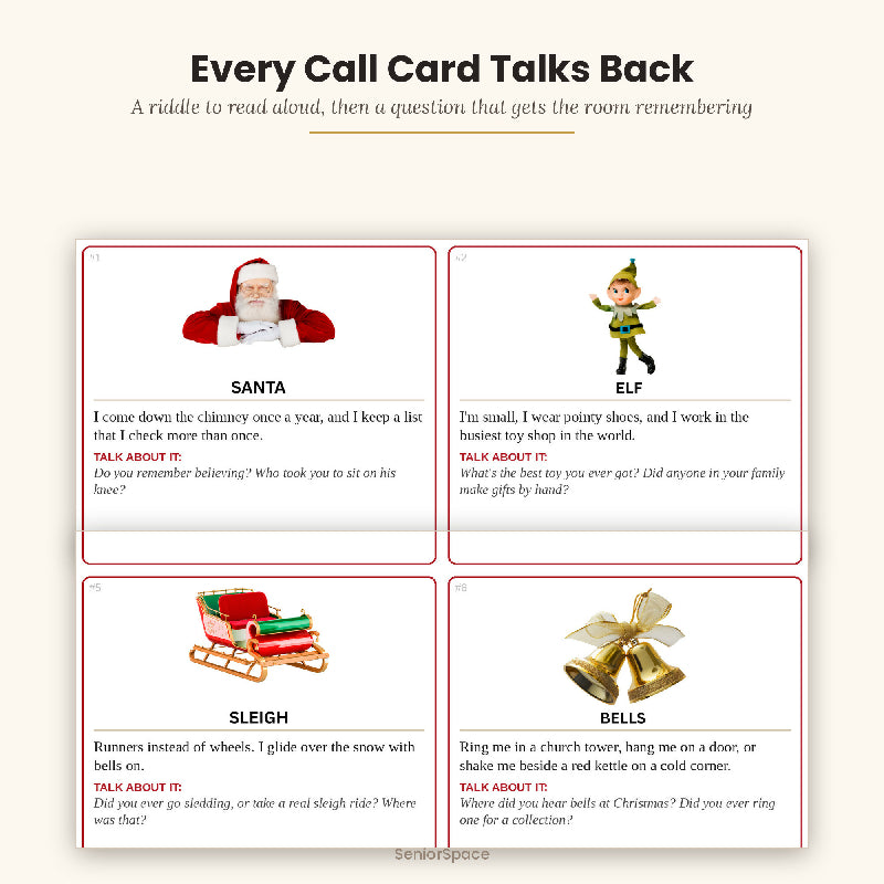 Christmas Picture Bingo, 25 Printable Cards, Call Cards with Clues, Discussion Questions
