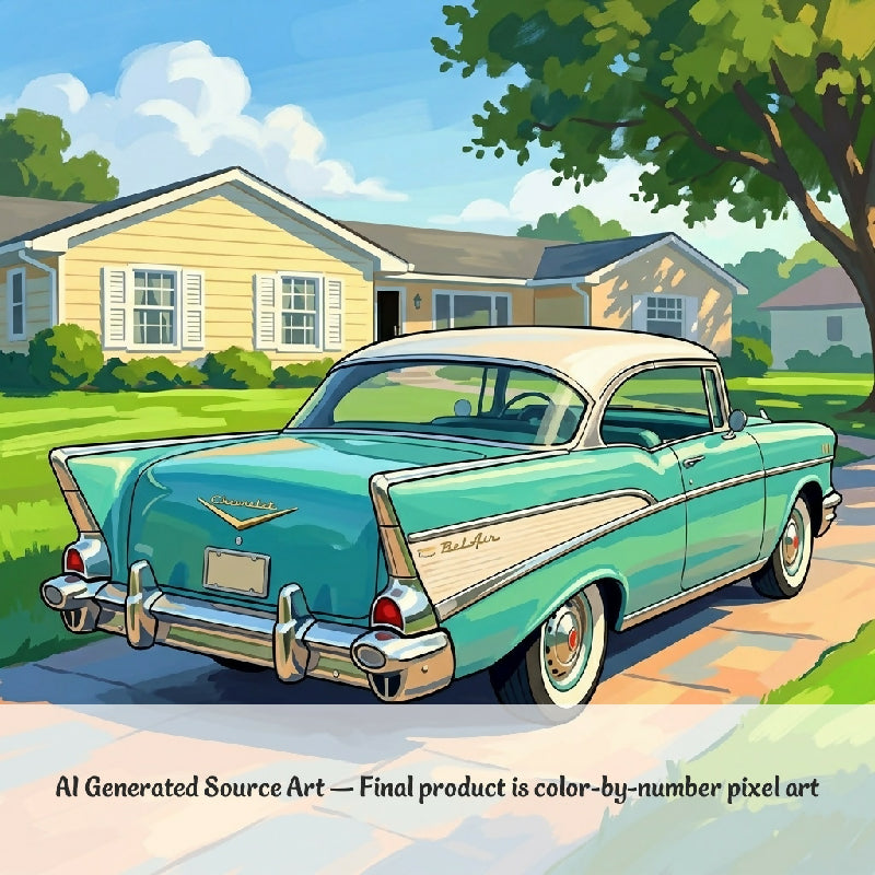 1957 Chevrolet Bel-Air Collaborative Color by Number | Giant Group Activity Poster | Nostalgia Activity | Watercolor Style