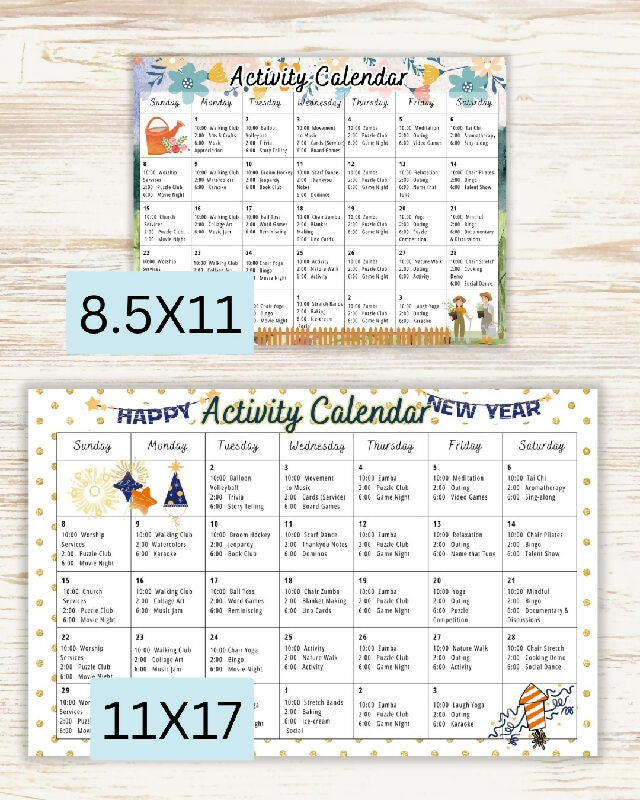 Activity Calendar Canva Template for Recreation Director, Bulletin Board Theme for Long Term Care Senior Living or Day Program
