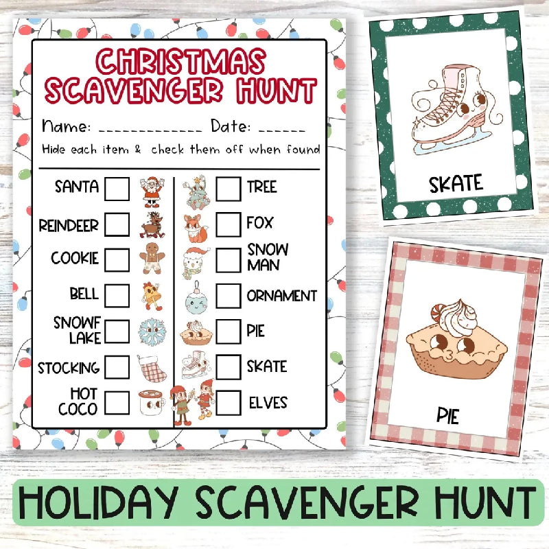 Christmas Winter Scavenger Hunt and Memory / Matching Game Set