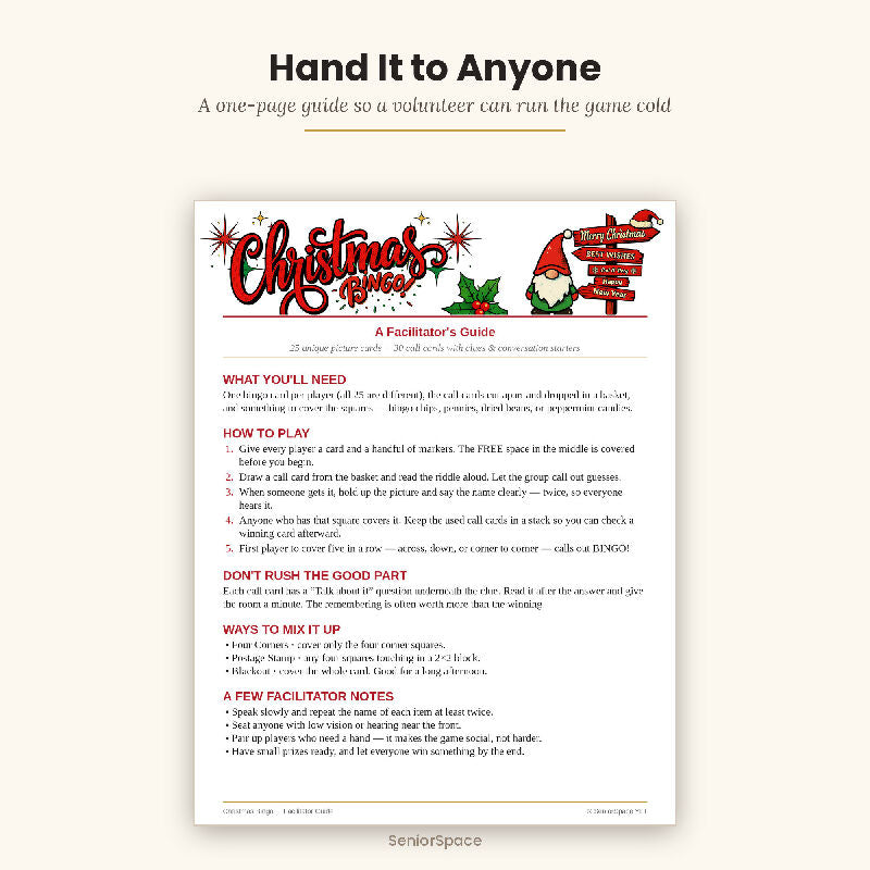 Christmas Picture Bingo, 25 Printable Cards, Call Cards with Clues, Discussion Questions
