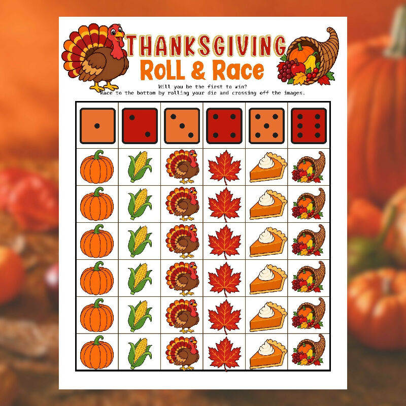 Print and Play Thanksgiving Dice Game for Seniors