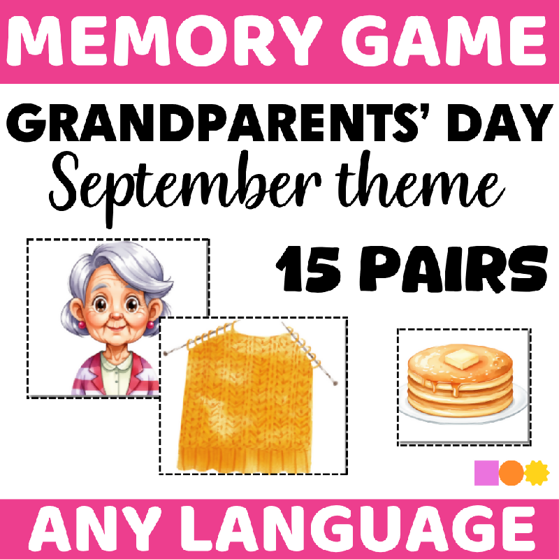 Grandparents' Day September-Themed Memory Game for Seniors | Printable Matching Activity for Cognitive Stimulation and Memory Care - Brain Activity for Elderly Adults