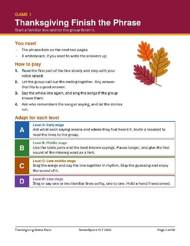Thanksgiving Games for Seniors, 9 Printable Activities, Picture Bingo, Trivia, Memory Care and Nursing Home Activity Pack PDF