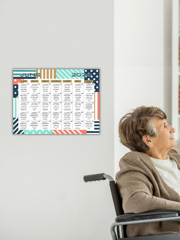 12 Month Gold, Coral & Mint Geometric Calendar Templates Floral Undated