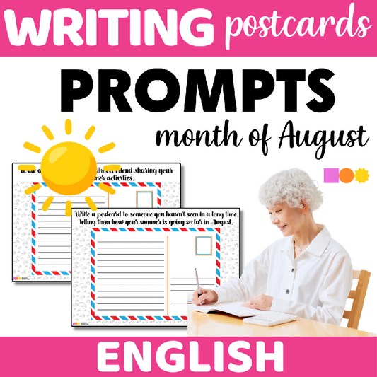 August Postcard Writing Prompts for Seniors | Printable Creative Writing Activity for Elderly Adults and Senior Living - Reminiscence and Writing for Elderly Adults