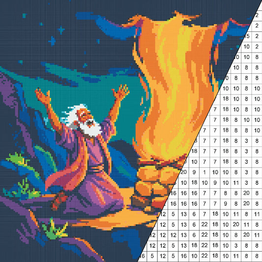 Elijah and the Fire Collaborative Color by Number | Giant Group Activity Poster | Biblical Art | Watercolor Style