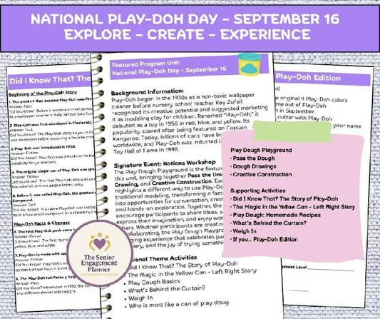 National Play-Doh Day Activity Bundle | Play Dough Engagement Activities for Seniors | Play Dough Playground | Senior Living Activity Planner