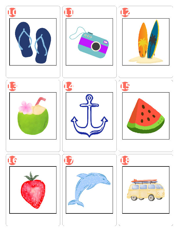 Summer Picture Bingo | Party Game | Group Bingo Game