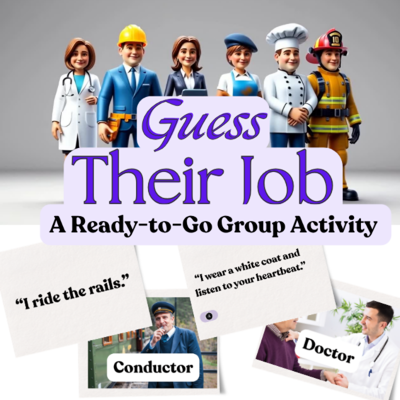 Guess the Job Game, Senior Trivia Activity, Nursing Home Group Game, Memory Care Printable, Reminiscence Therapy PDF, Activity Director