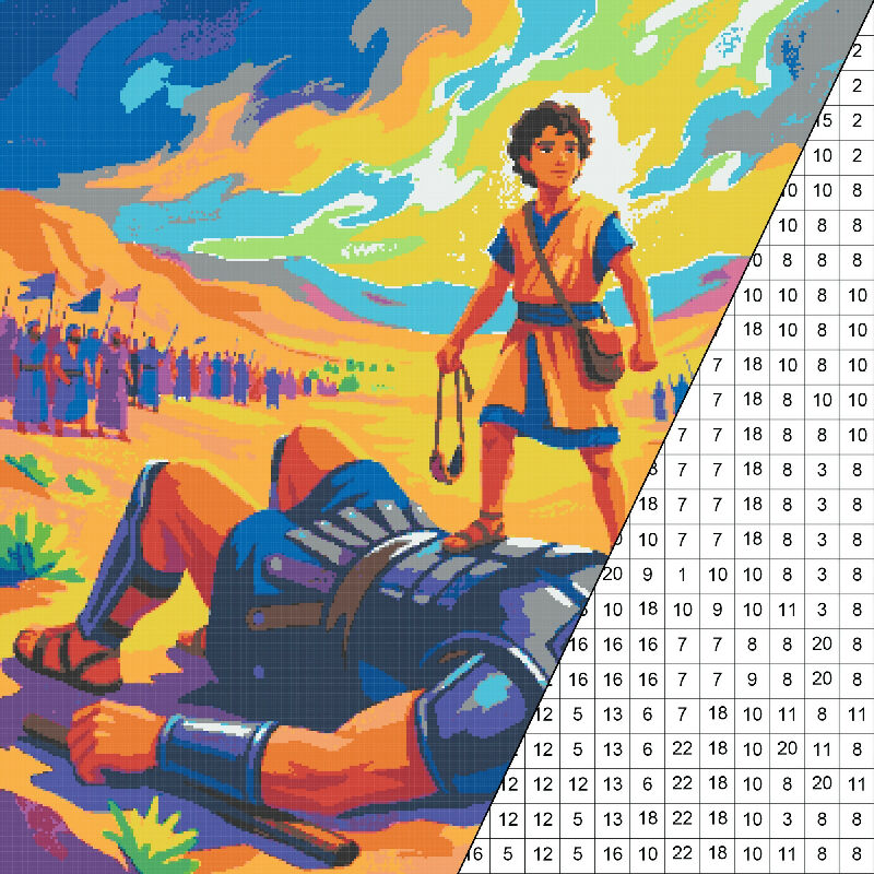 David and Goliath Collaborative Color by Number | Giant Group Activity Poster | Biblical Art | Watercolor Style