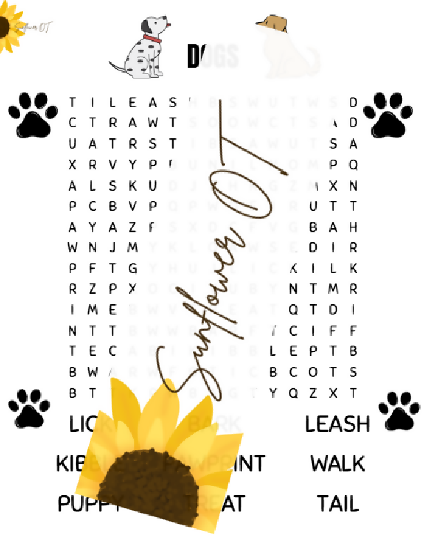 Sunflower OT 15x15 Dogs Word Search Puzzle Promo
