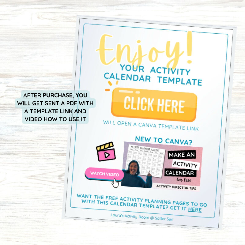Activity Calendar Canva Template for Recreation Director, Bulletin Board Theme for Long Term Care Senior Living or Day Program