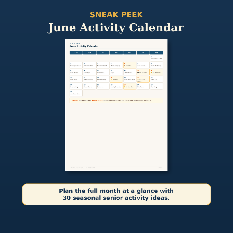 June Senior Activity Calendar | 30 Days of Summer Crafts, Games & Meaningful Activities
