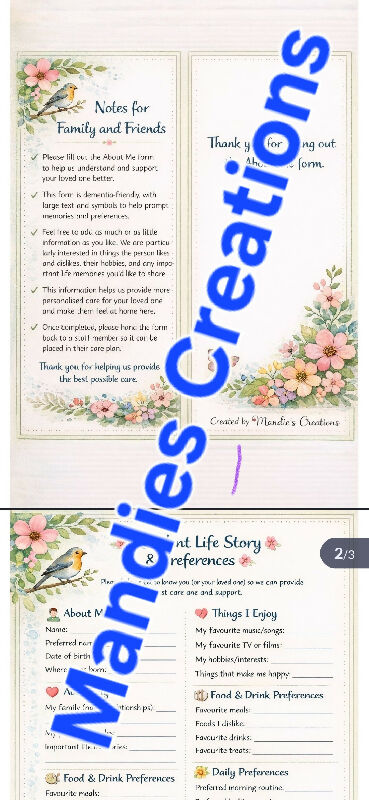 Resident Life Story & Preferences Form for Seniors | Memory Care Assessment Tool