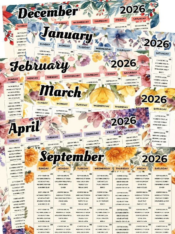 12 Month Calendar Templates Watercolor Floral Undated