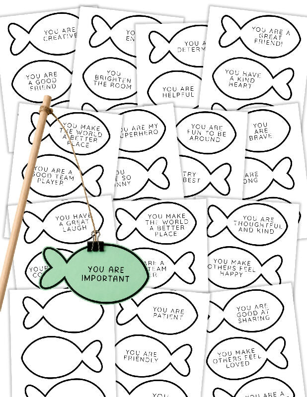 Fishing for Compliments, Printable Affirmation Cards, Protocol Included for Self Esteem Group Activity