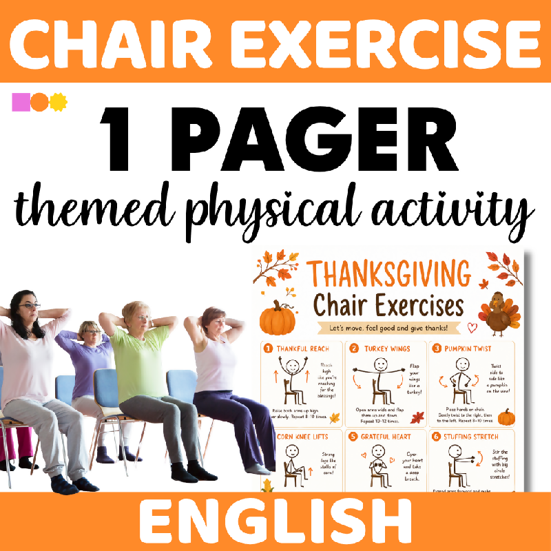 Printable Thanksgiving Chair Exercise Routine for Seniors | Gentle Seated Workout for Home Care and Assisted Living - November Theme