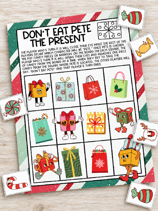 Don't Eat Pete the Present Easy Candy Game, Small Groups or 1:1 Activity for Christmas