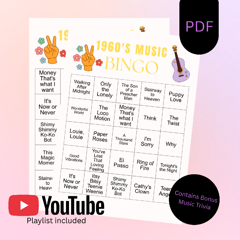 Bingo Game Bundle - Including 3 music bingos and 2 trivia bingos