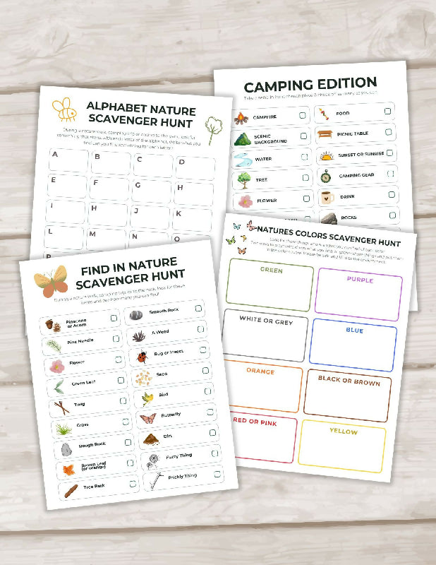Nature Scavenger Hunt Bundle, Outdoor Games Camping Theme Activity: Nature, Colors, Selfies & Camping Edition