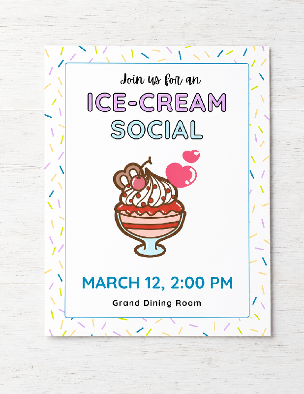 Activity Notification Flyer, Ice Cream Social Family Invitation, Editable Canva Template