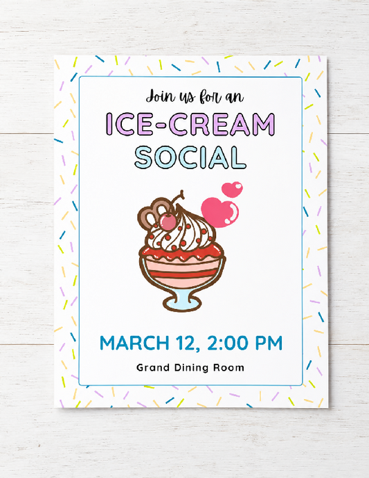 Activity Notification Flyer, Ice Cream Social Family Invitation, Editable Canva Template