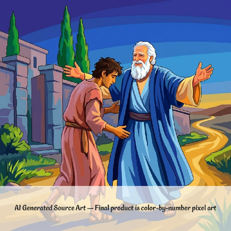 Prodigal Son Collaborative Color by Number | Giant Group Activity Poster | Biblical Art | Watercolor Style
