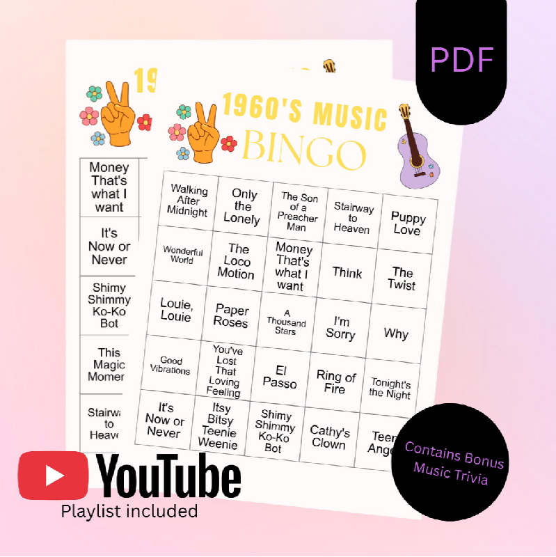 1960's Music Bingo Printable Game