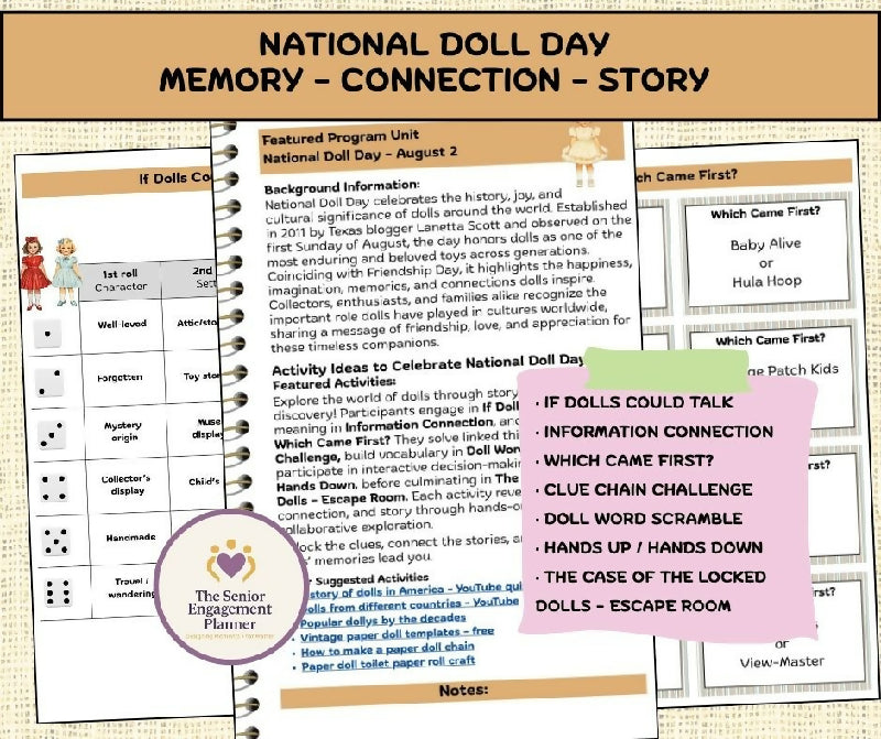 National Doll Day Activity Bundle for Seniors | Reminiscence Games, Trivia, Escape Room & Social Engagement Activities