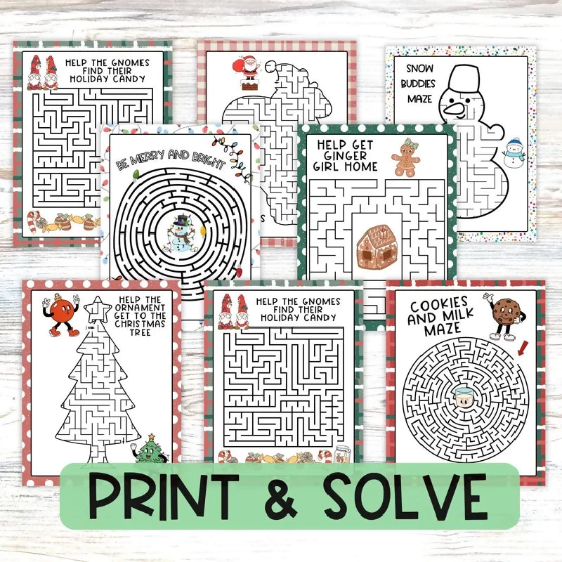 Christmas Mazes Printable 7 Pack, Holiday Puzzles Christmas Activities for 1:1, Independent Leisure