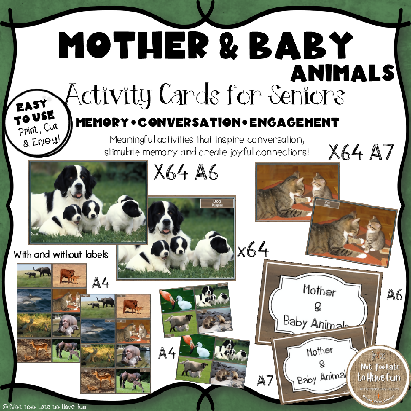 Mother & Baby Animals Activity Cards for Seniors | Real Photo Memory & Conversation Activity
