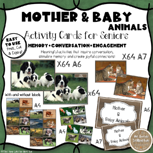 Mother & Baby Animals Activity Cards for Seniors | Real Photo Memory & Conversation Activity