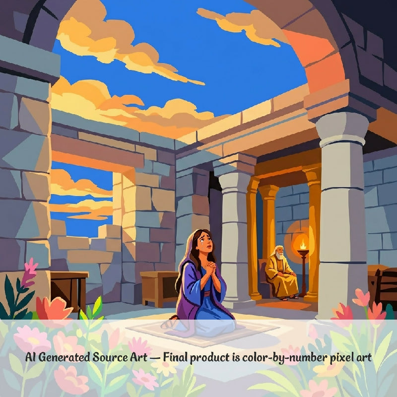 Hannah at the Temple Collaborative Color by Number | Giant Group Activity Poster | Biblical Art | Watercolor Style
