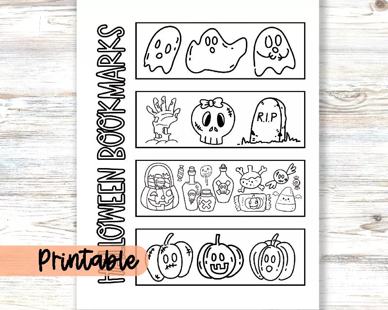 Halloween Coloring Bookmark Set, Autumn Craft and Reading Activity