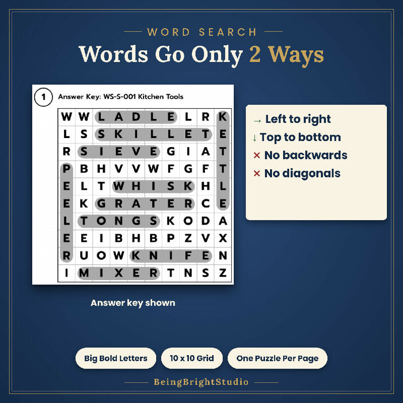 Extra Large Print Word Search & Crossword Activity Pack for Seniors, 100 Printable Puzzles, Facility Use License