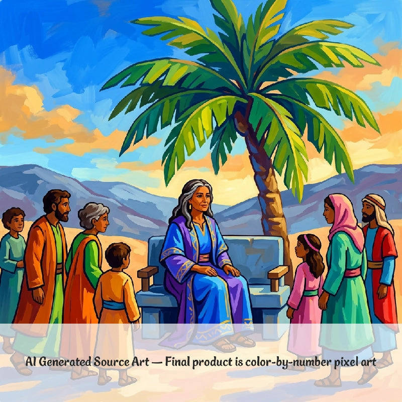 Deborah the Prophetess Collaborative Color by Number | Giant Group Activity Poster | Biblical Art | Watercolor Style