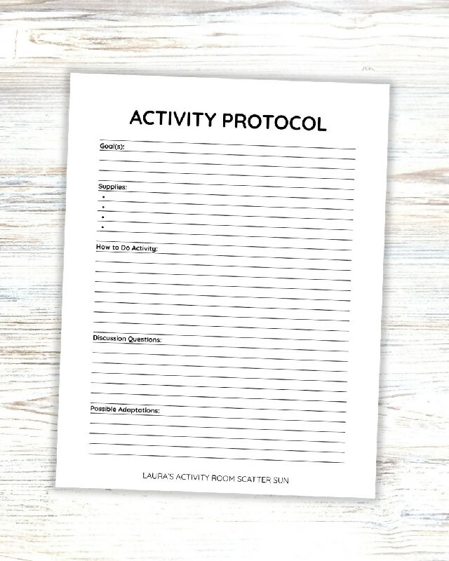FREE RESOURCE - Printable Activity Protocol Template: Editable Word Document for Recreation Therapists and Activity Professionals