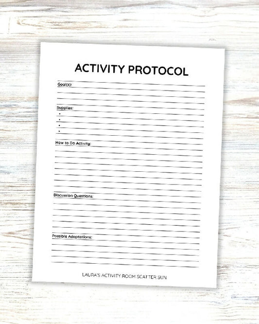 FREE RESOURCE - Printable Activity Protocol Template: Editable Word Document for Recreation Therapists and Activity Professionals