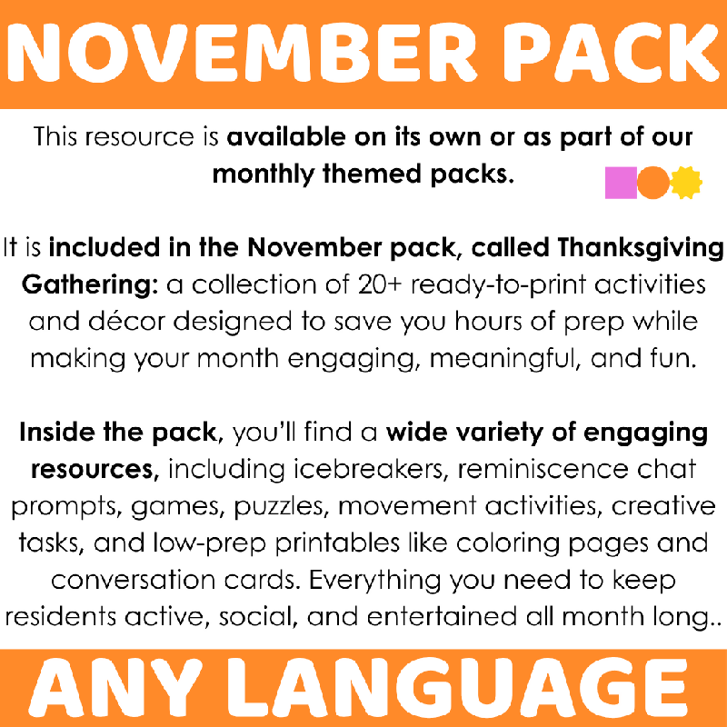 Thanksgiving Memory Game for Seniors | Printable Matching Activity for Cognitive Stimulation and Memory Care - Brain Activity for Elderly Adults November-Themed