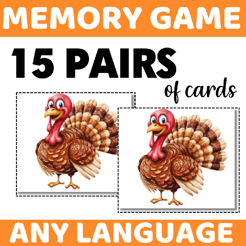 Thanksgiving Memory Game for Seniors | Printable Matching Activity for Cognitive Stimulation and Memory Care - Brain Activity for Elderly Adults November-Themed
