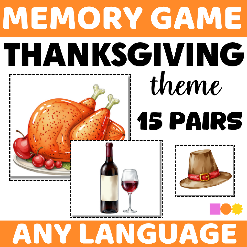Thanksgiving Memory Game for Seniors | Printable Matching Activity for Cognitive Stimulation and Memory Care - Brain Activity for Elderly Adults November-Themed