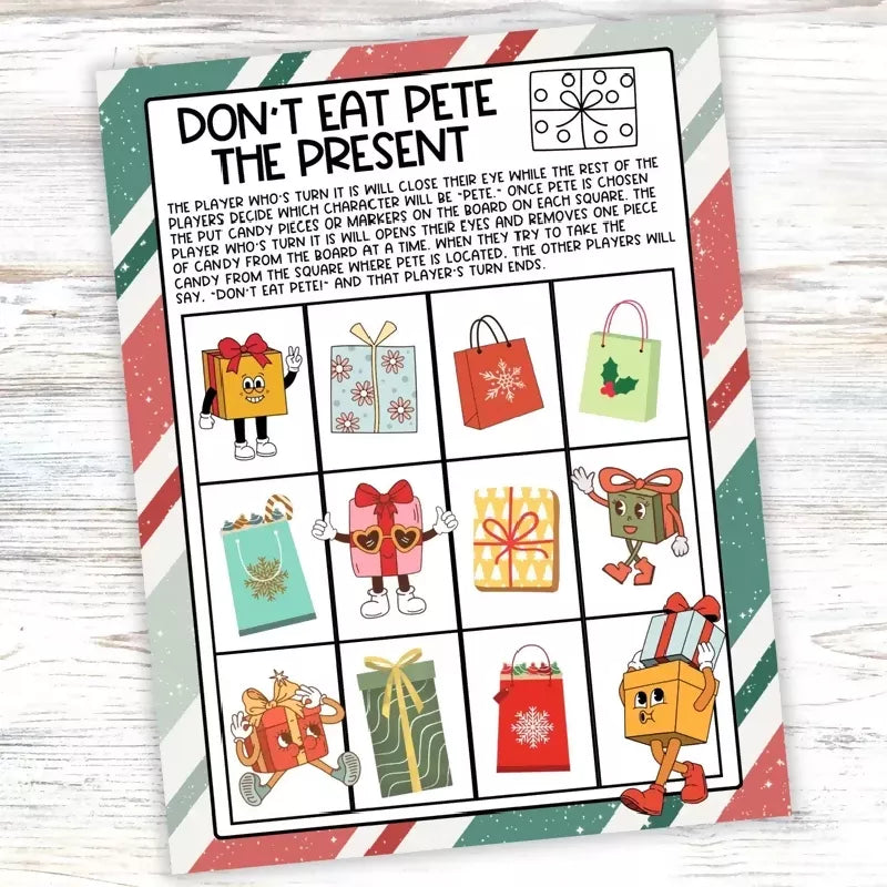 Don't Eat Pete the Present Easy Candy Game, Small Groups or 1:1 Activity for Christmas