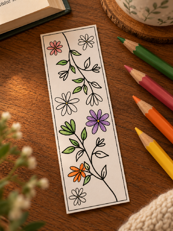 Floral & Woodland Animal Coloring Bookmark Pages, Nature Appreciation Activity