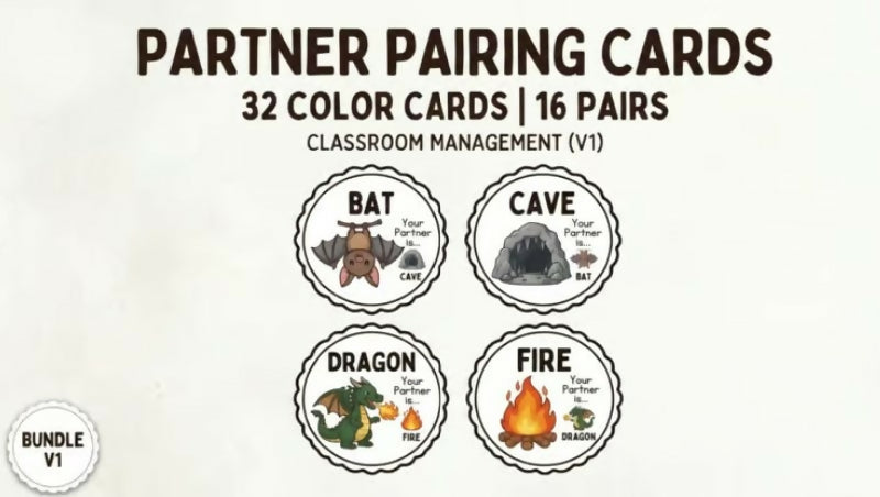 Partner Pairing Cards | Classroom Management Partner Matching Activity (in color)