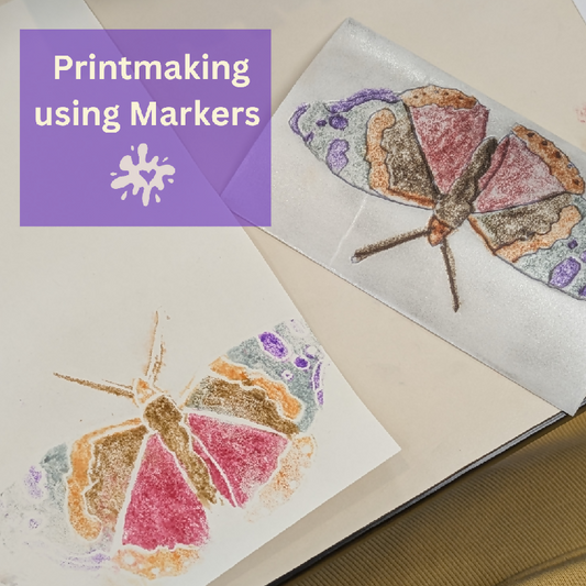 Butterfly printed with lesson steps shown with printing plate