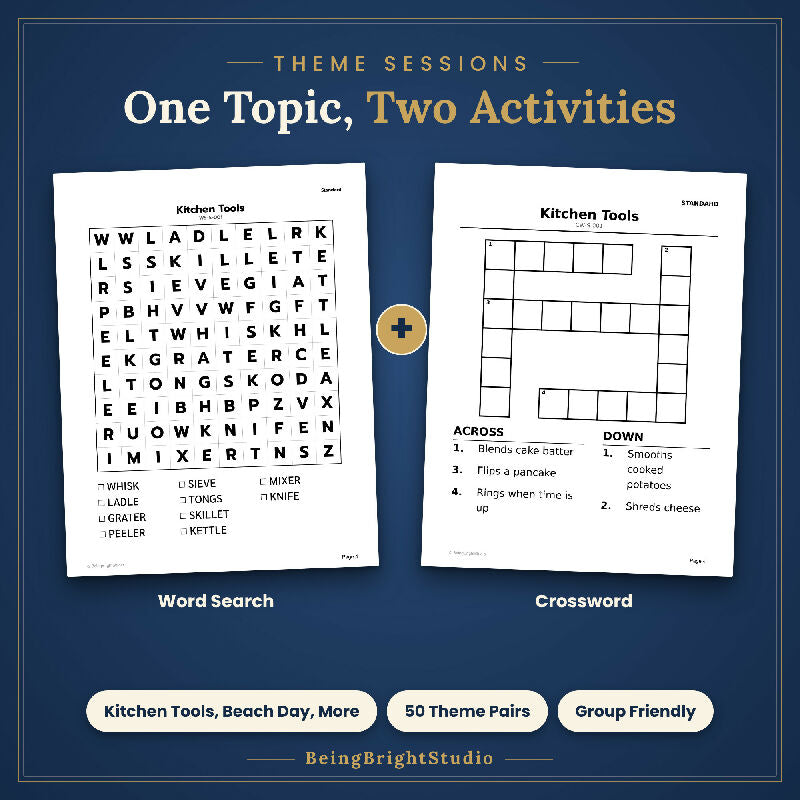 Extra Large Print Word Search & Crossword Activity Pack for Seniors, 100 Printable Puzzles, Facility Use License